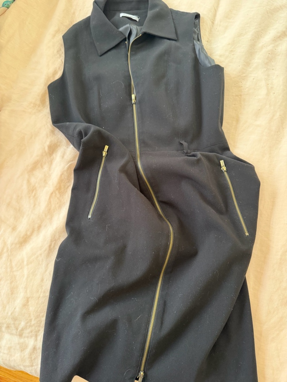 Calvin Klein Black Sleeveless Midi Dress with Gold Zippers